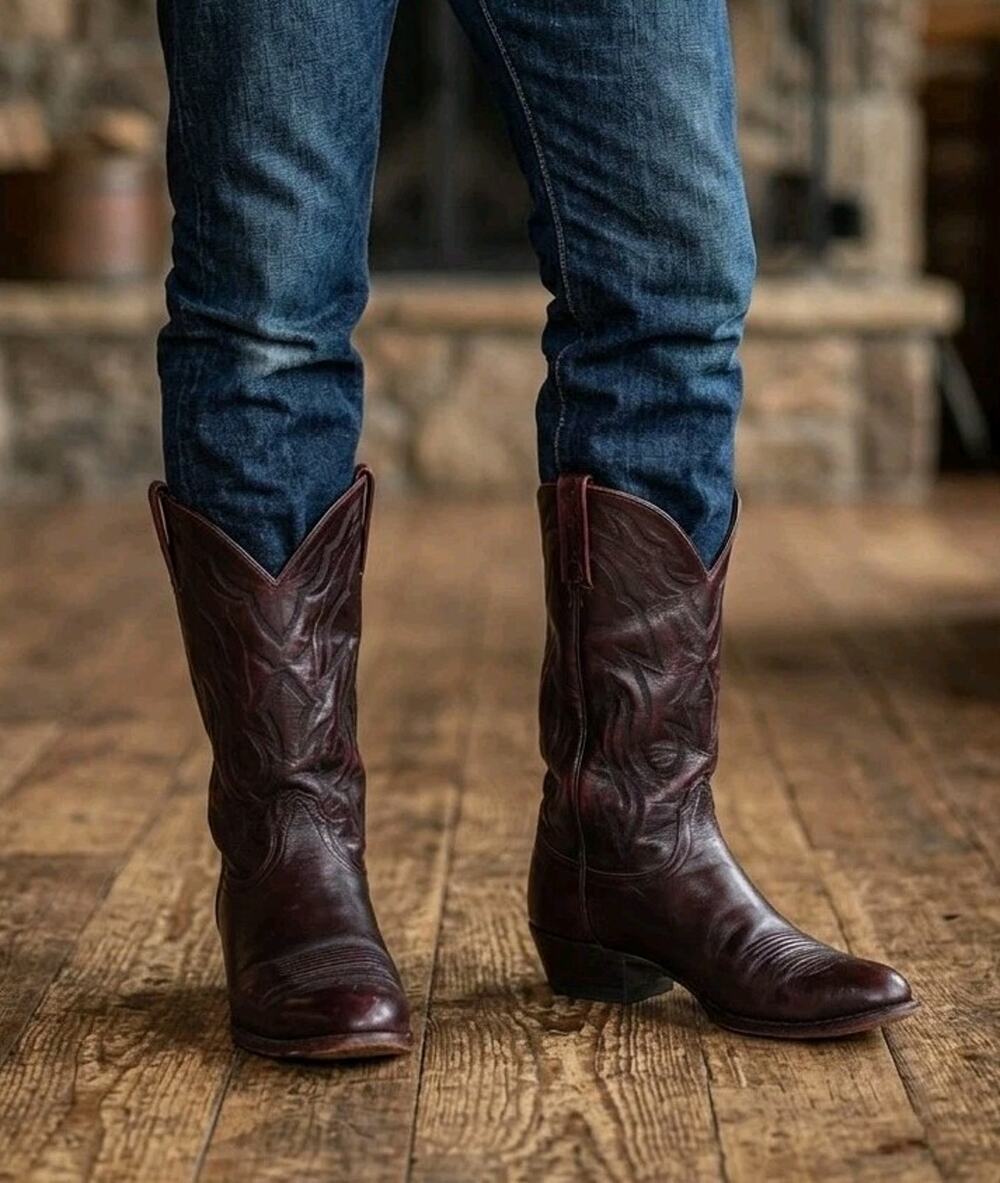 Lucchese 2000 Men's Cowboy Boots Size 11 EE Black Cherry Calfskin T3095 R4